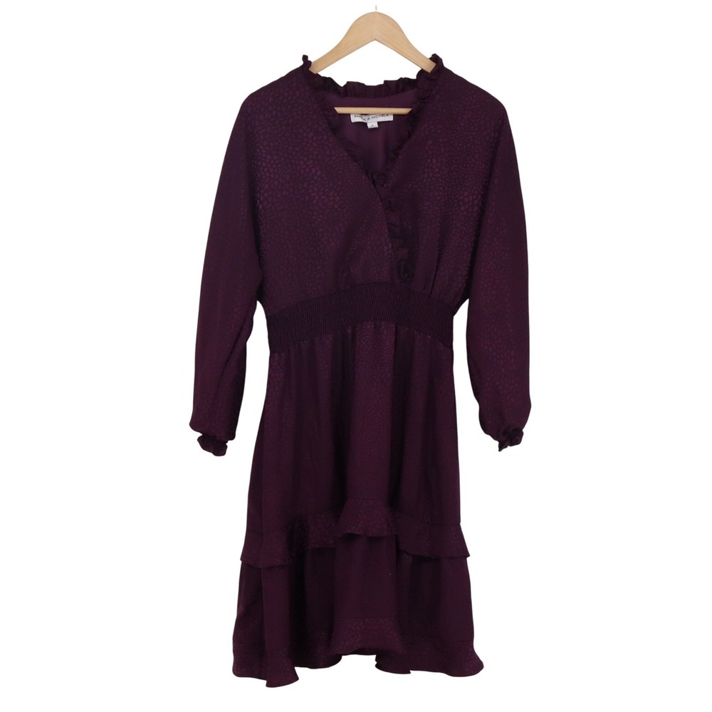 Emma & Michele Dress Womens M Purple Jacquard Ruffle Smocked Excellent